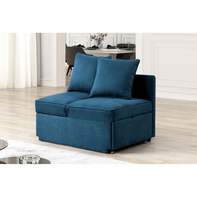 Chaise de salon convertible bleue: tissu, réglable, coussins, siège de rangement, tissu bleu de style moderne pour chambre: convertible, design contemporain
