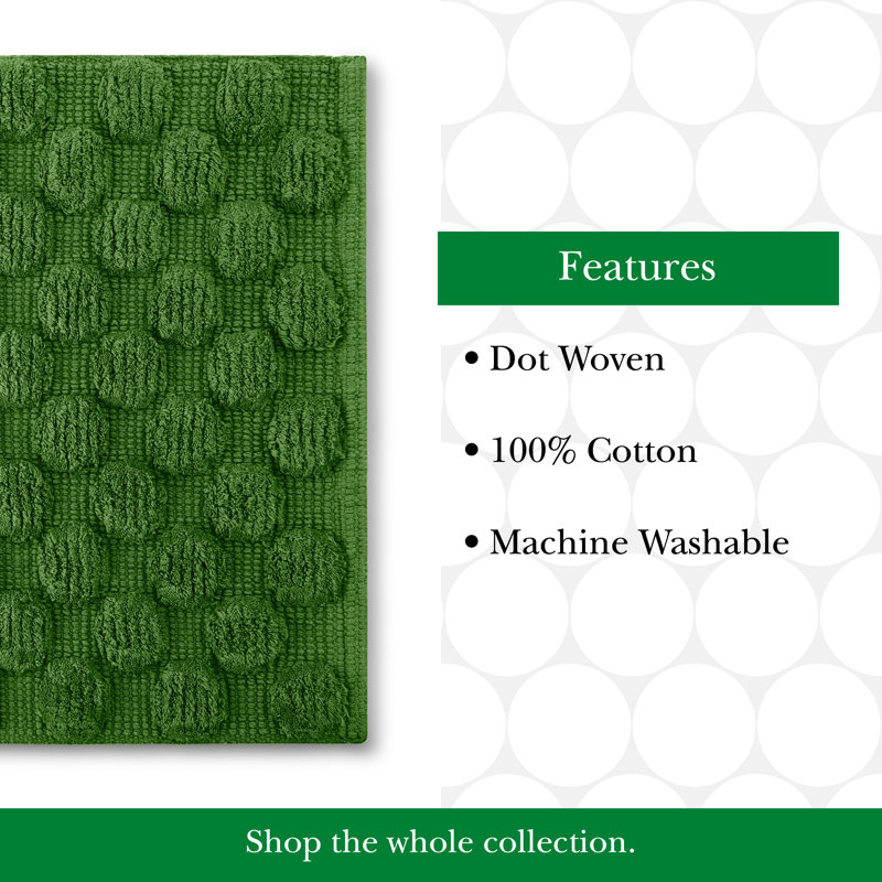 kate spade new york Dotted Woven Bath Rug, 21 in x 34 in, 100% Cotton Quick Dry French Navy Bath Mat, 34" L x 21" W, Green