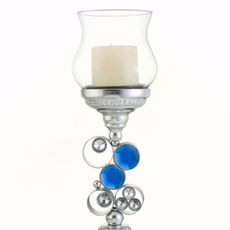 Porte-bougie 18 "en polyrésine" Dazzle ", finition argent, Silver