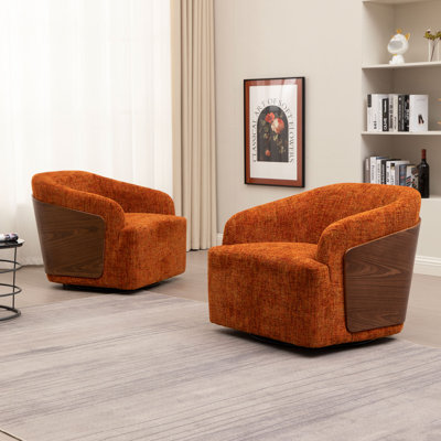 Fauteuil demi-tonneau rotatif en lin Andretta (ensemble de 2)
