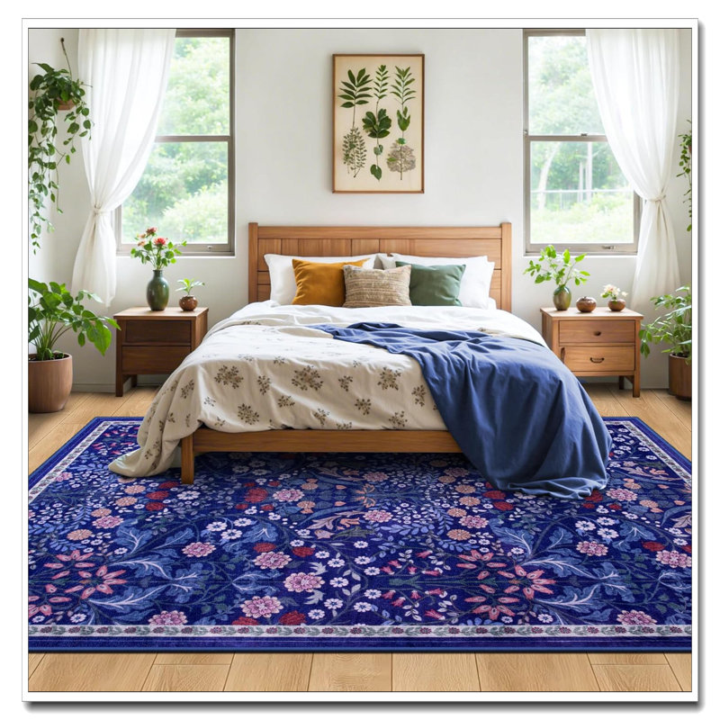 10X12 Area Rugs For Living Room, Vintage Floral Boho Washable Rug, Soft Low Pile Non-Slip Indoor Carpet, Stain Resistant Floor Rug For Bedroom Dining Room Farmhouse Nursery Hallway Home Office