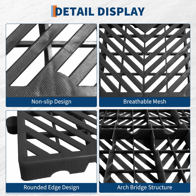 Paquet de 6 palettes en plastique: PEHD imperméable, plateforme grillagée (11,8 po x 23,6 po x 1,18 po), légère pour le rangement dans le garage / sous-sol / entrepôt