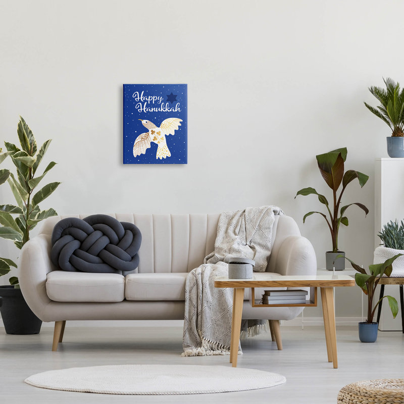 Happy Hanukkah Patterned Dove by Darlene Seale - Wrapped Canvas Print, 20" H x 16" W x 1.5" D