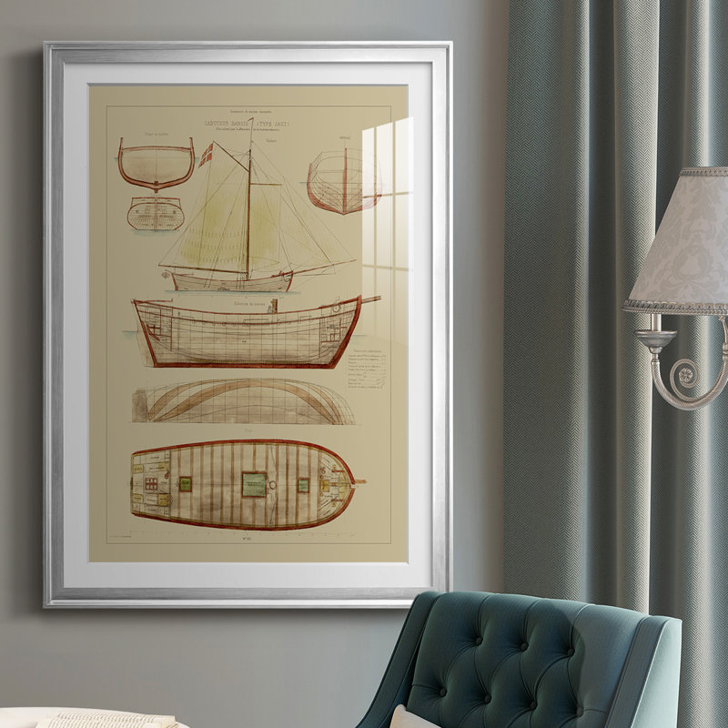 Antique Ship Plan III - Impression de cadre photo unique sur papier, Argent, H 24,5 po x l 18,5 po x P 1 po