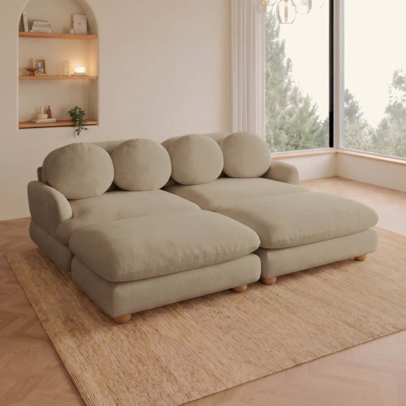 Canapé Comfy en chenille, canapé 4 places profond avec 4 coussins décoratifs, repose-pieds mobile, structure en bois massif pour le salon, la chambre à coucher