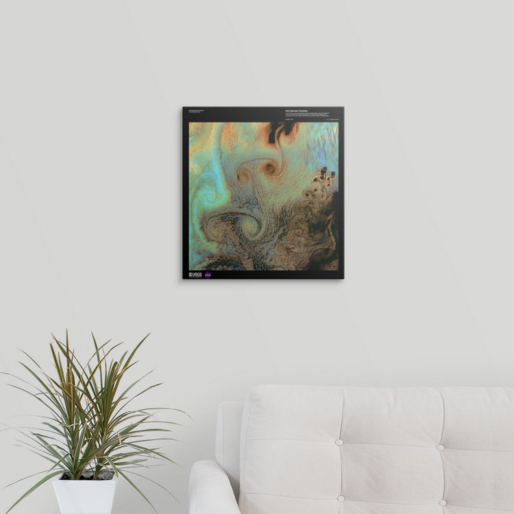 " Von Karman Vortices - USGS Earth ", 16" H x 16" W x 1.25" D, Canvas