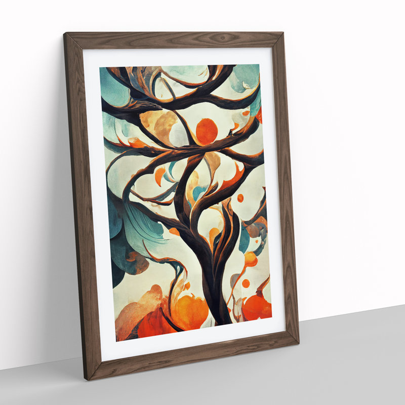 Abstract Tree Branches No.7 - Single Picture Frame Painting, 46cm H x 34cm W x 2cm D, Walnut Framed