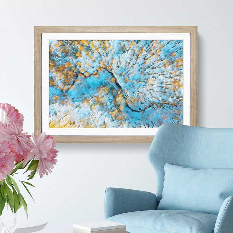 Stream Through a Winter Forest - Picture Frame Graphic Art Print, 62cm H x 87cm W x 2cm D, Oak Framed