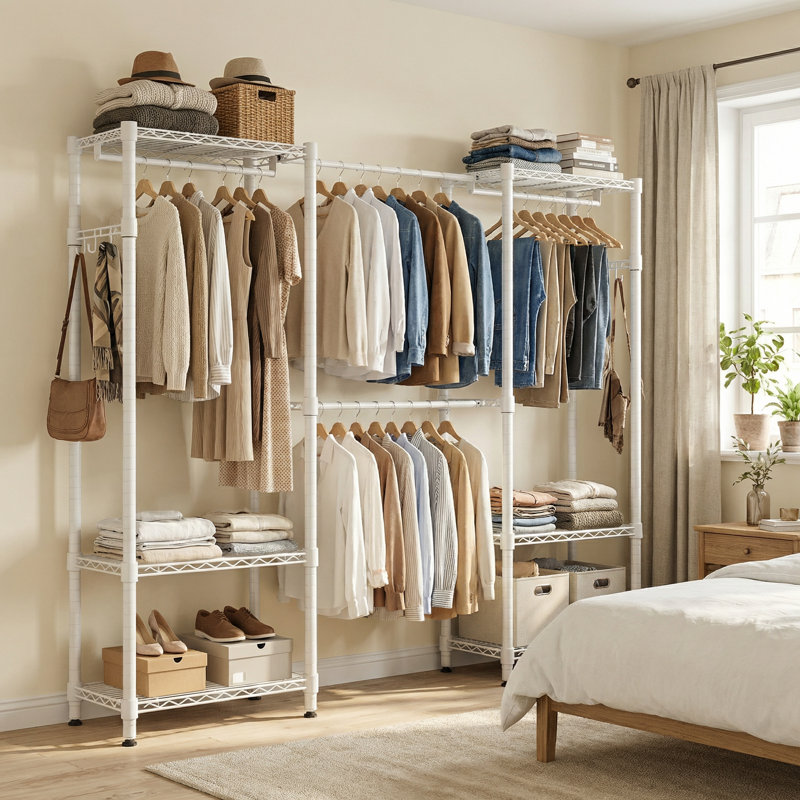 Porte-vêtements ajustable en métal Fayette, Blanc