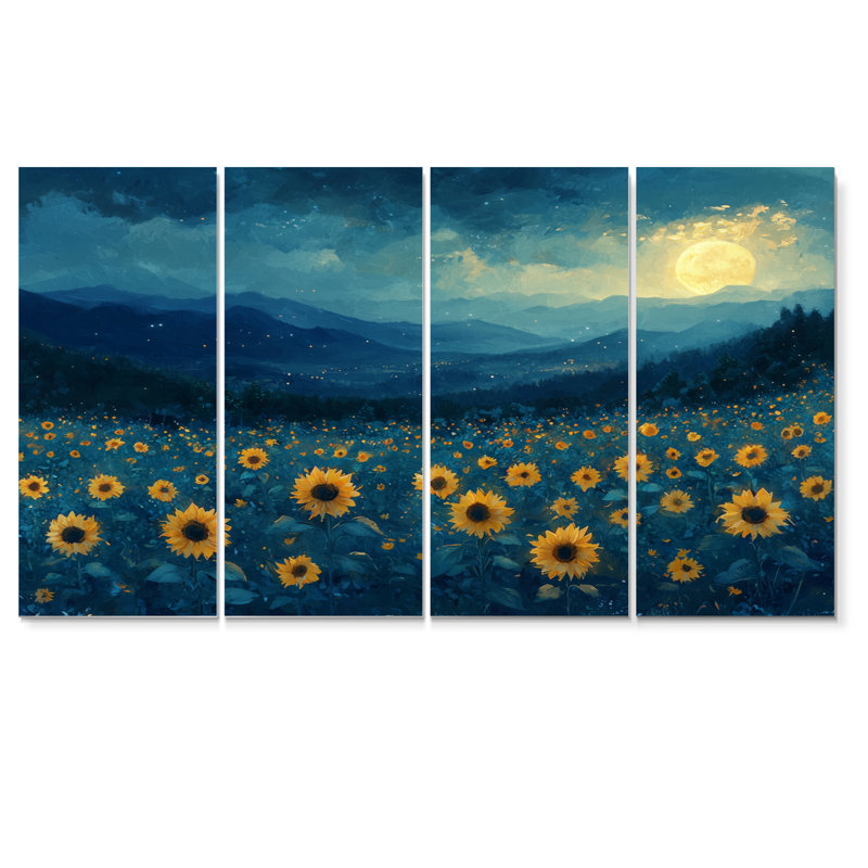 Diretha - Art mural tournesols - Décoration murale traditionnelle, 4, H 28 po x l 48 po