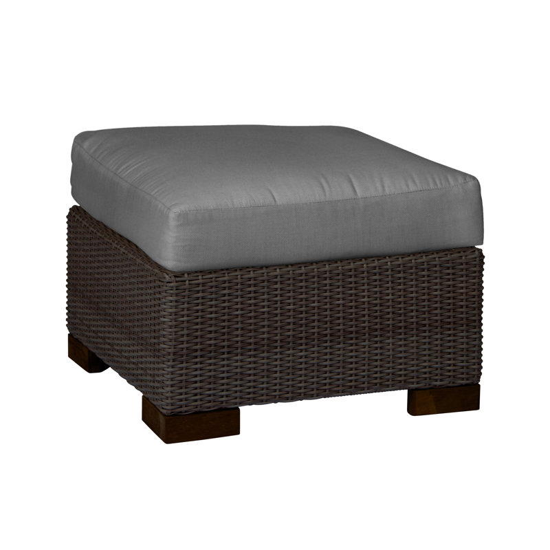 Club Outdoor Ottoman with Cushion, Oyster, Rollo Chambray, Welt