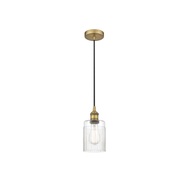 Luminaire suspendu cylindrique à 1 lumière Kamena, Transparent, Laiton brossé