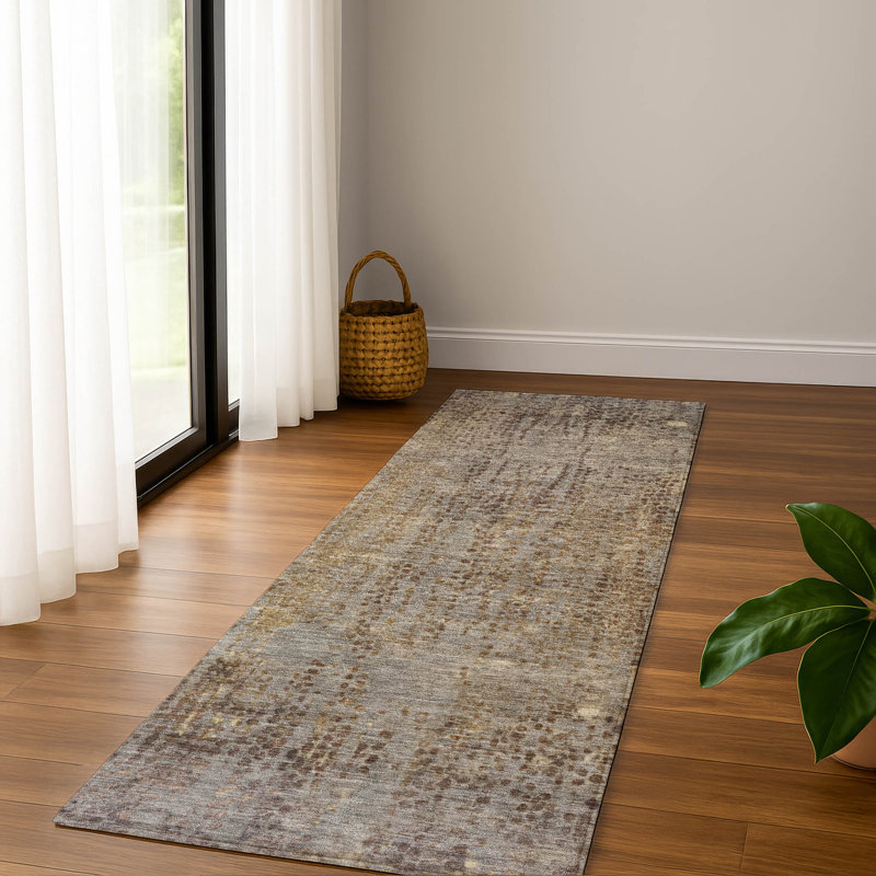 Premium Machine Washable Mayfield Abstract Rug, 2'3" x 7'6" Runner, Brown
