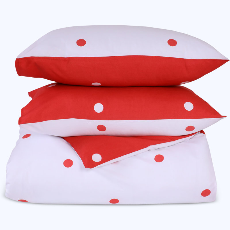 250TC Brushed Microfiber Duvet Cover Set with Pillowcases (3 in 1), Red/White Polka Dots