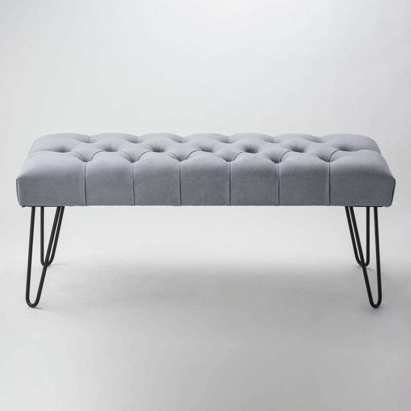Peebles 100% Polyester Upholstered Bench, Grey Blanca