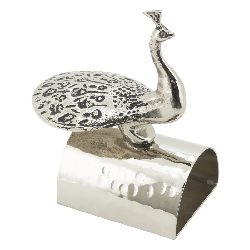 Rond de serviette doré paon (ensemble de 4), Argent argent