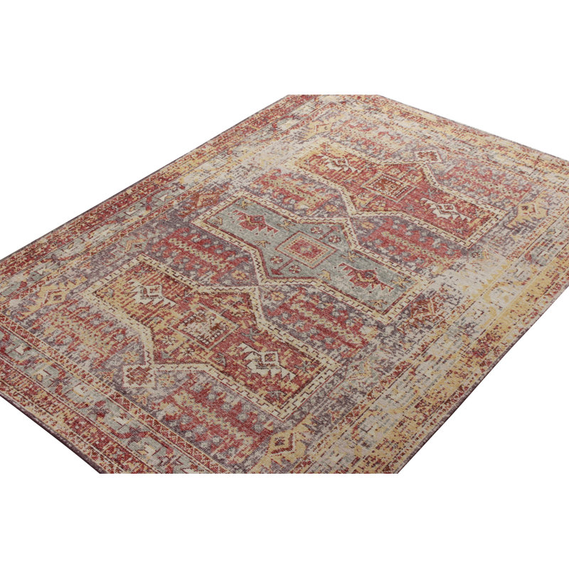 Distressed Homage Hand Knotted Wool Geometric Area Rug, Rectangle 10' x 14'
