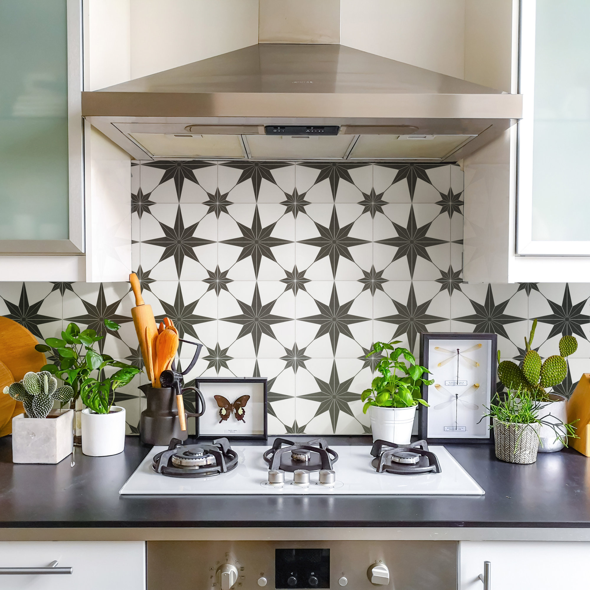 Stella 10" x 10" Porcelain Patterned Wall & Floor Tile, White/Black