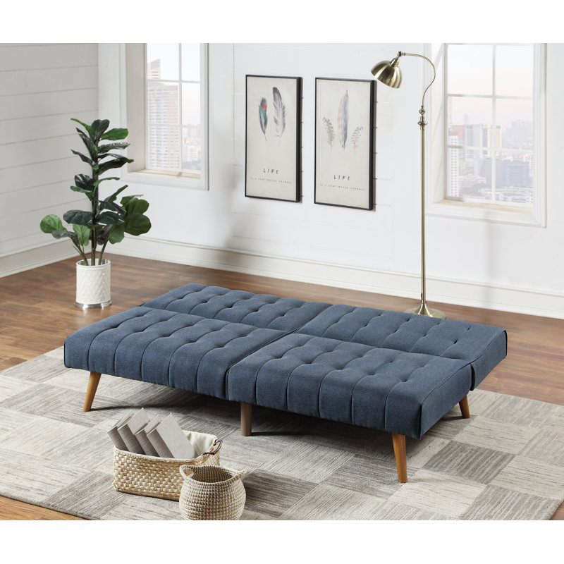 Babsi Twin 71'' Upholstered Convertible Sofa, Navy Polyester Blend