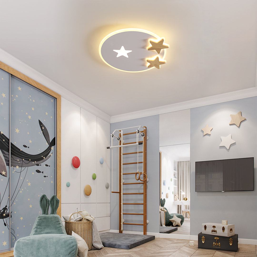 White Dimmable Star LED Flush Ceiling Light With Remote