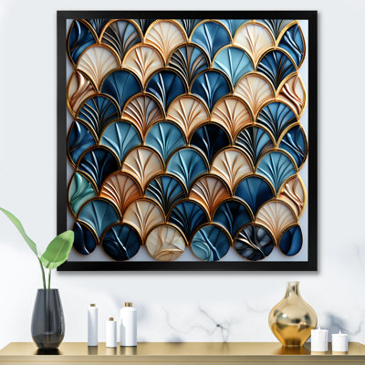 Art Deco Blue Golden Tile Elegance 1 I - Geometric Wall Art