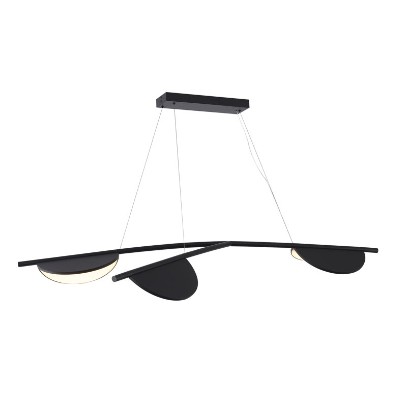 Luminaire suspendu 3 lumières DEL en aluminium noir avec diffuseurs en acrylique blanc