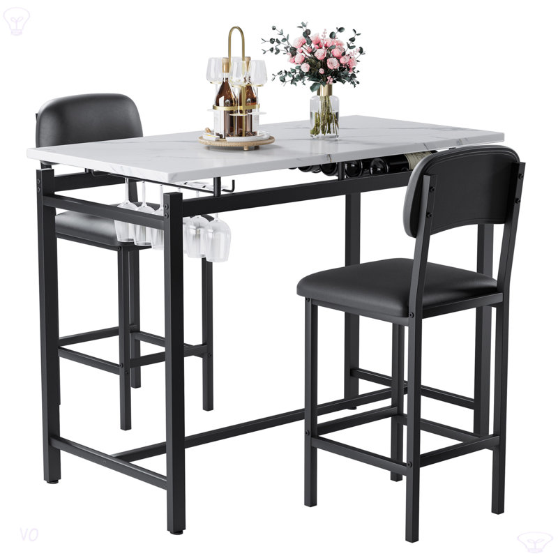 Kitchen Table Set, Dining Table And Chairs For 2, 3 Piece Dining Room Table Set With 2 Upholstered Chairs, Bar Dining Table Set For Small Spaces, Apartment, Breakfast, Pub