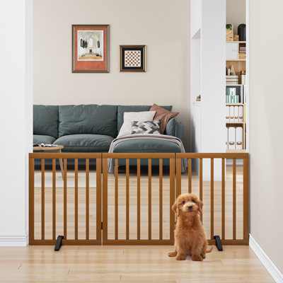 Bamboo Free Standing Pet Gate, Foldable 3 Panels Dog Gate with Support Feets for Stairs Doorways Puppy Fences