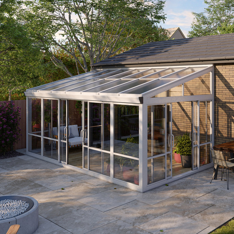  16' Wide Real Glass Sunroom Greenhouse Patio Addition In –Tempered Glass & Aluminum Frame, White