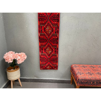 Classic Wool Patchwork Runner Rug, 14.2x62.6 Inch Red Rug