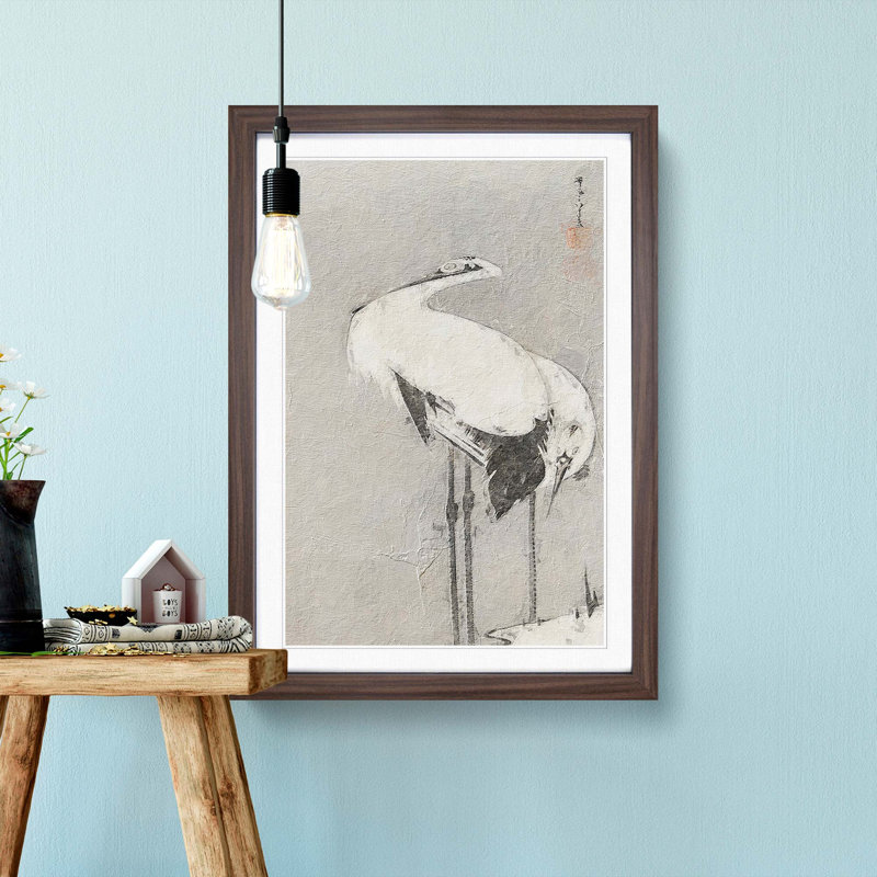 Two Cranes by Ito Jakuchu - Picture Frame Painting Print, 48cm H x 36cm W x 2cm D, Walnut Framed