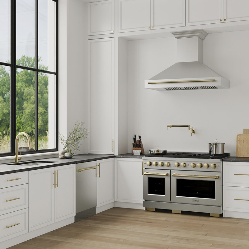 ZLINE Autograph 48" Paramount Double Oven Dual Fuel Range w/ White & Gold Accents (SDRZ-WM-48-G), Stainless Steel