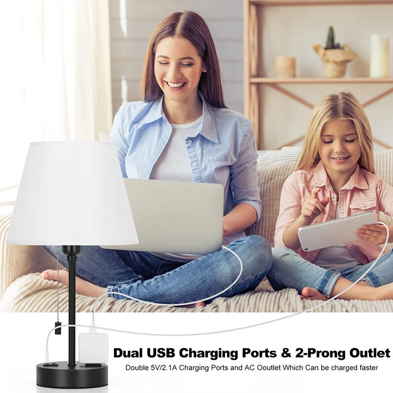 Lynee Metal USB Table Lamp, White