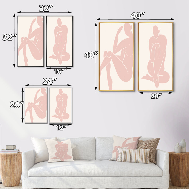 Minimalistc Silhouettes of a Young Woman I - ensemble de 2 impressions, H 40 po x l 40 po x P 1,5 po, Cadre noir