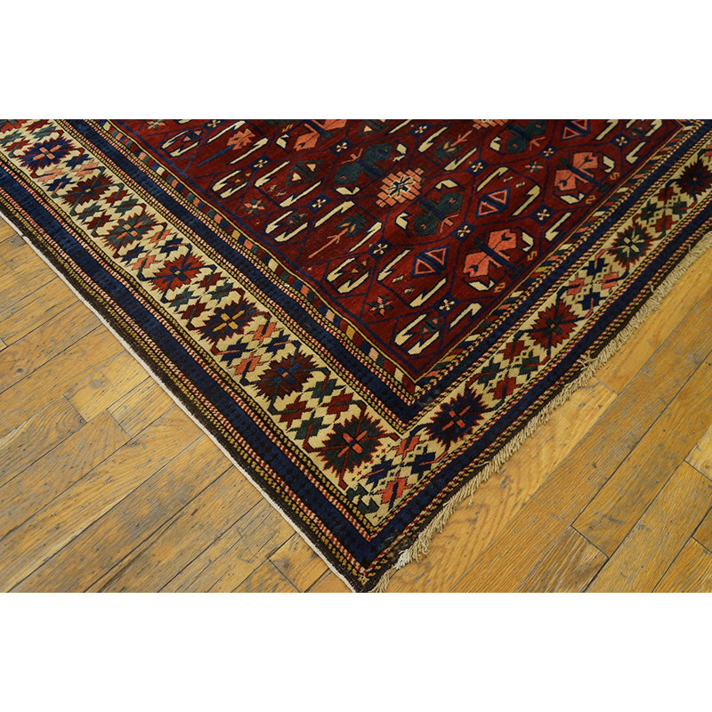 Small Red Tribal Geometric Antique Caucasian Kuba Scatter Size Rug