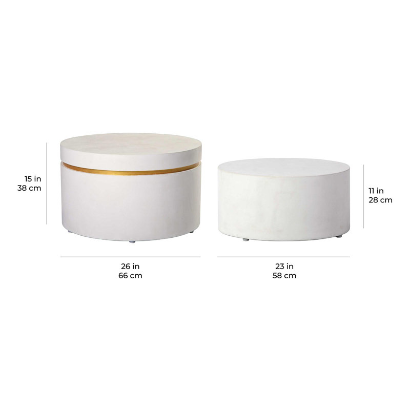 Perpetual Outdoor Round Side Table, Ivory White/Gold