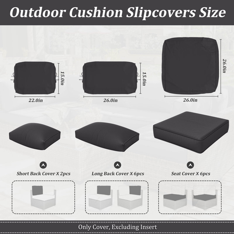 14-Piece Outdoor Seating Group Cushion Cover, Only Covers, Gray