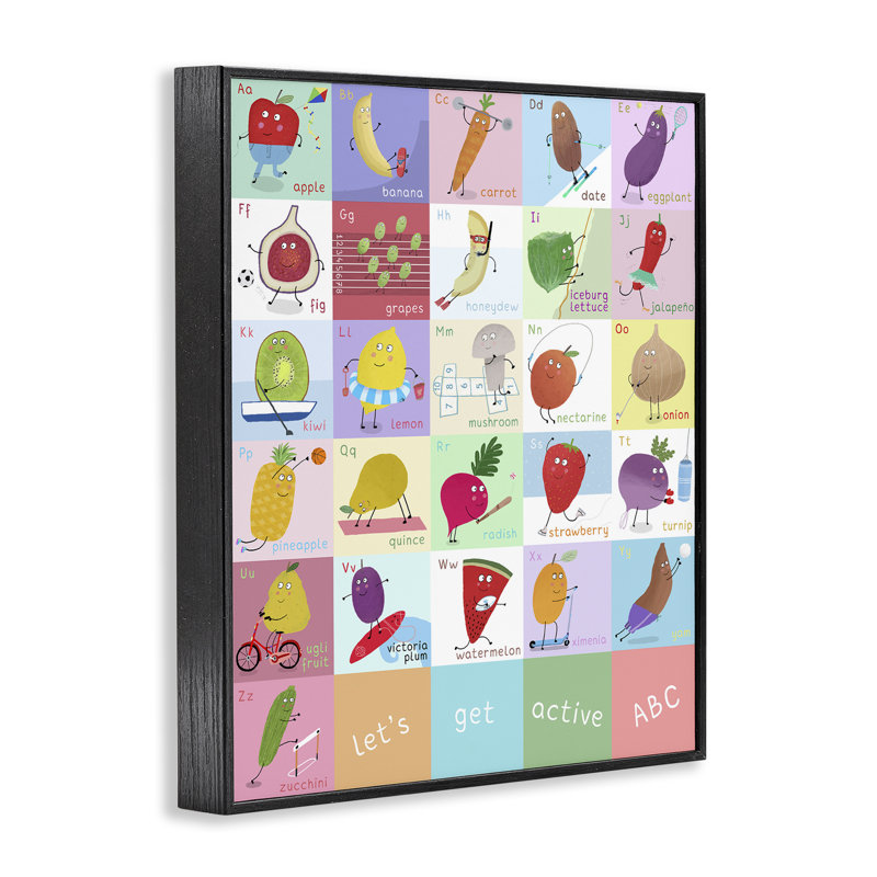 Giclée encadrée «Let's Get Active ABC», design par Carla Daly, Giclée noire de minuit encadrée, H 20 po x l 16 po