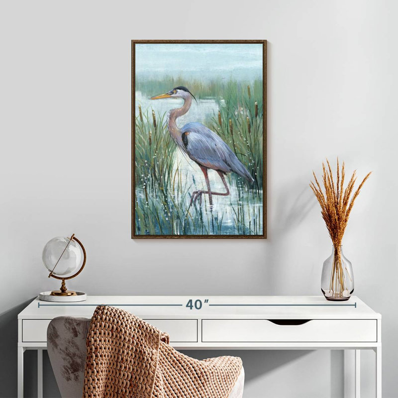 Marsh Heron II, 17" x 25", Floating Frame Walnut