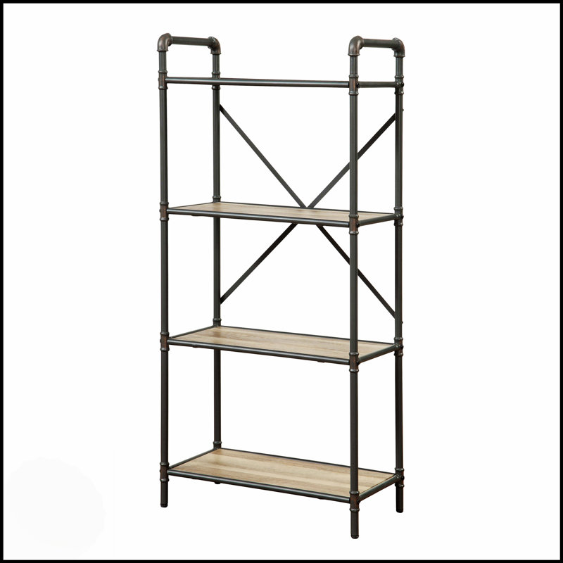 Antique Oak And Sandy Grey 4-Tier Bookcase,  For Stylish Storage And Display In Any Room