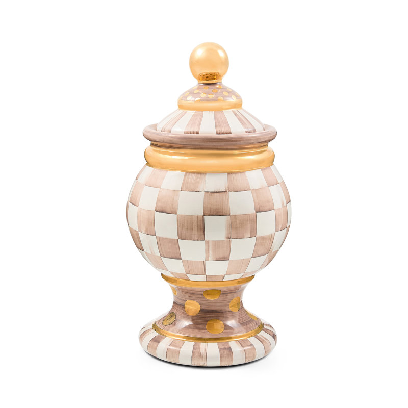 Mocha Check Ceramic Globe Canister
