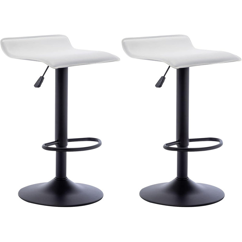 Ensemble de 2 tabourets de bar en cuir Pu Modern Airlift, Siège blanc / structure noire