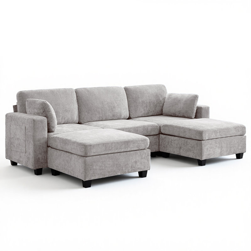 Canapé modulaire moderne en U réversible de 106 po de largeur avec 2 repose-pieds, port de charge, coussins d'accoudoir, poches latérales