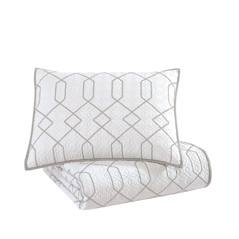 Alexander White/Gray Microfiber 3 Piece Quilt Set, Twin Quilt + 1 Standard Sham