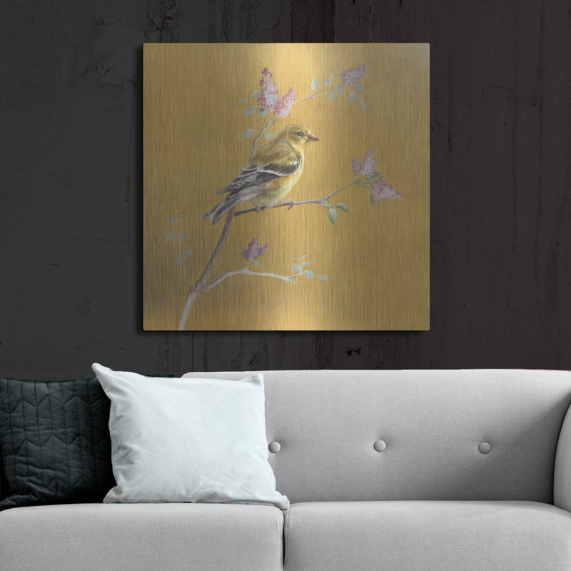 Art mural en métal Winston Porter, "femelle chardonneret doré" par Danhui Nai, H 36 po x l 36 po