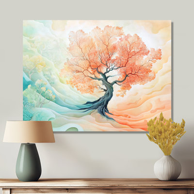 Rose et vert, arbre magique de la vie - paysages, impression sur métal, arbre de vie
