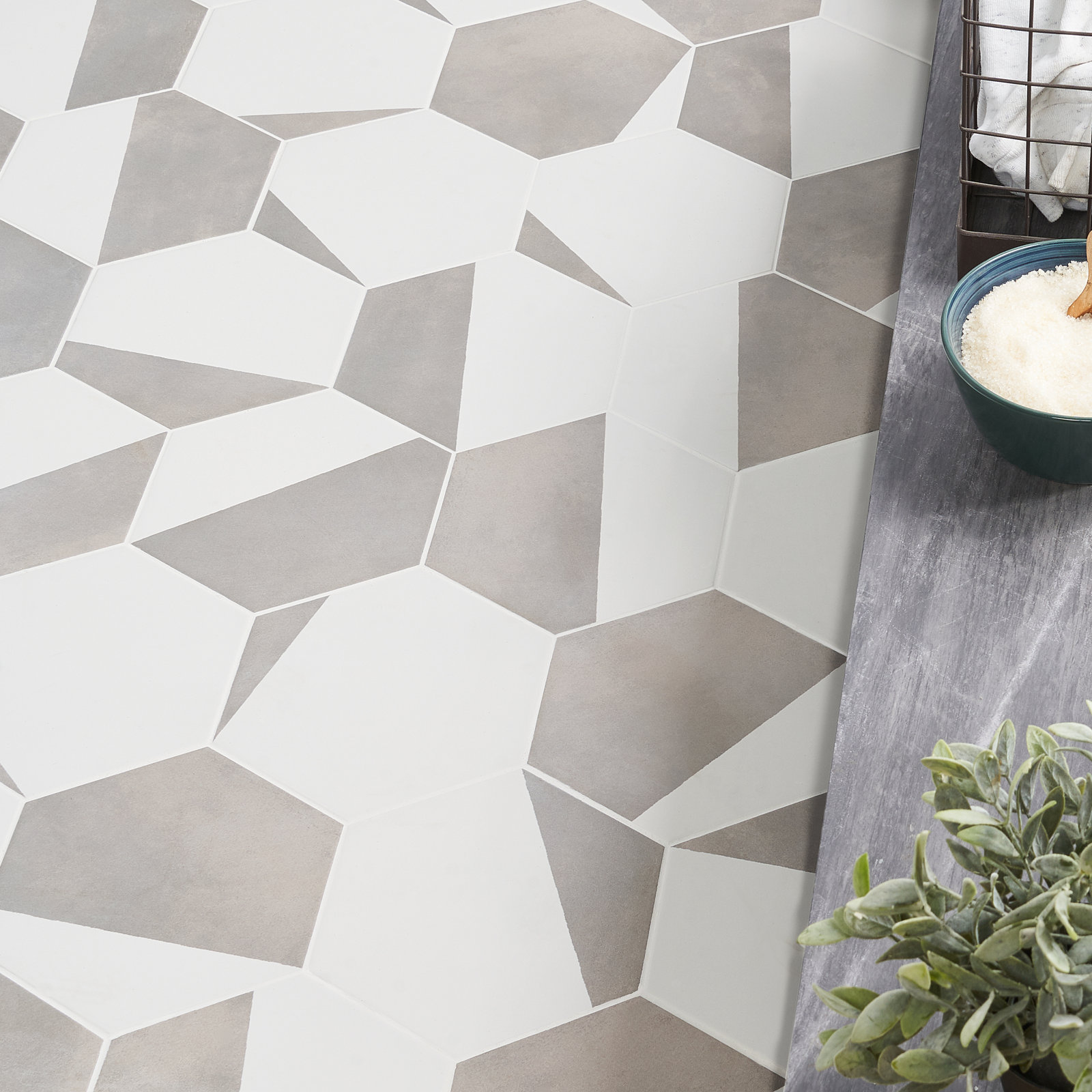 GeoHex Burst 8" Porcelain Tile, Sand