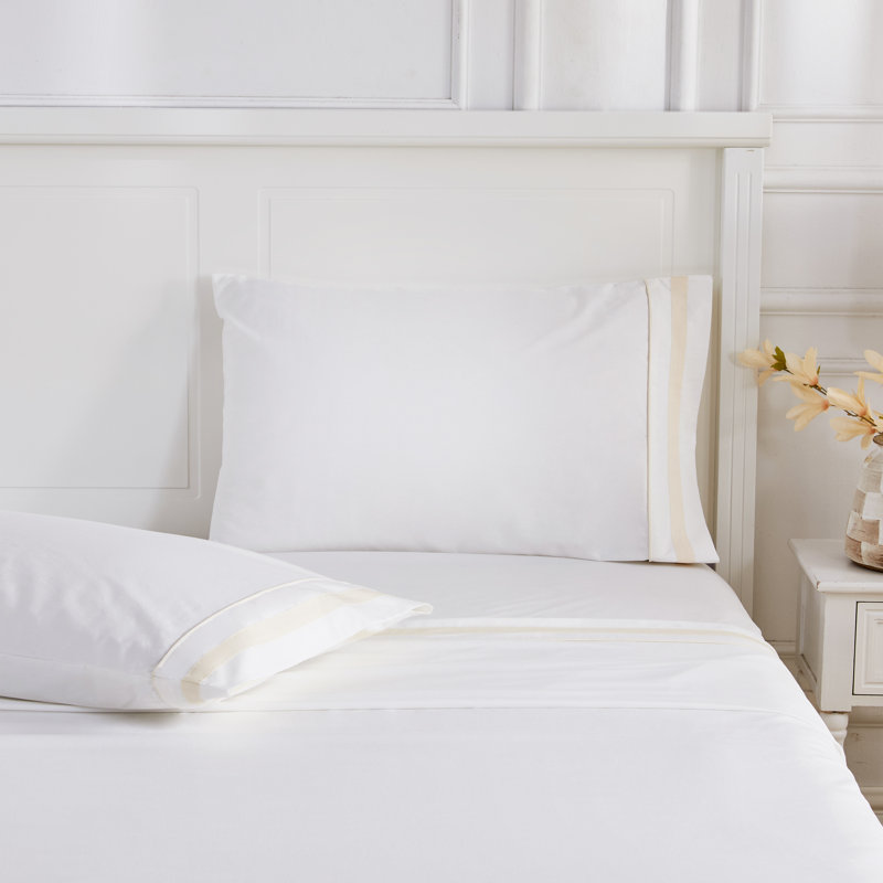 Classic Double Border Sheet Set, Ivory, Full Sheet Set with 2 Pillowcases