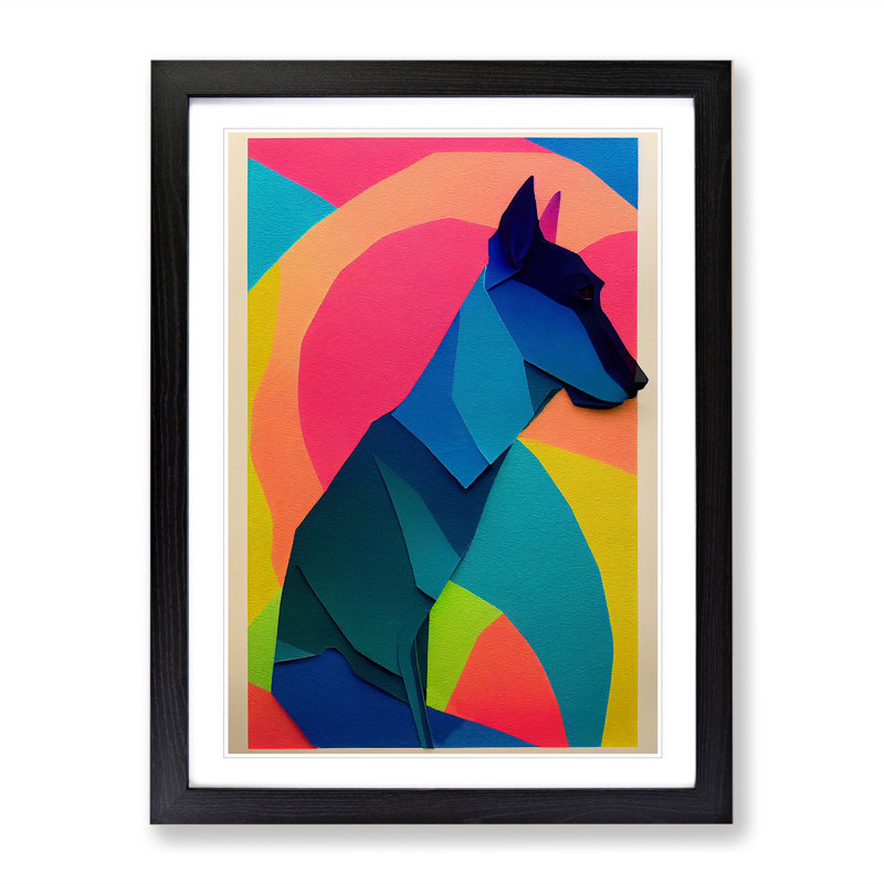 Paper Dog No.1 Abstract - Single Picture Frame Print, Black Framed, 64cm H x 46cm W x 2cm D