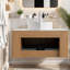 Meuble-lavabo moderne gain d'espace avec lavabo en céramique beige et pierre de travertin